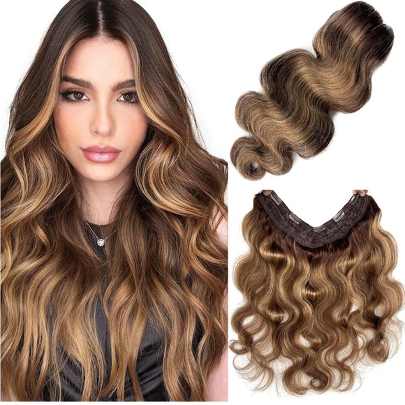 20 Inch Ombre Brown Balayage Caramel Blonde Hair Extensions Body Wave Clip in - Picture 1 of 6